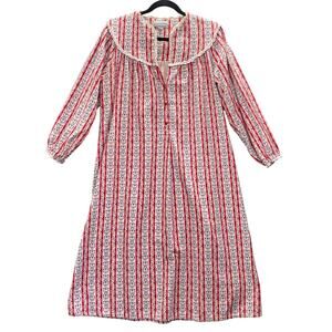 Lanz Salzburg Cotton Flannel 4 Button Floral Folk Hearts Print Nightgown Small
